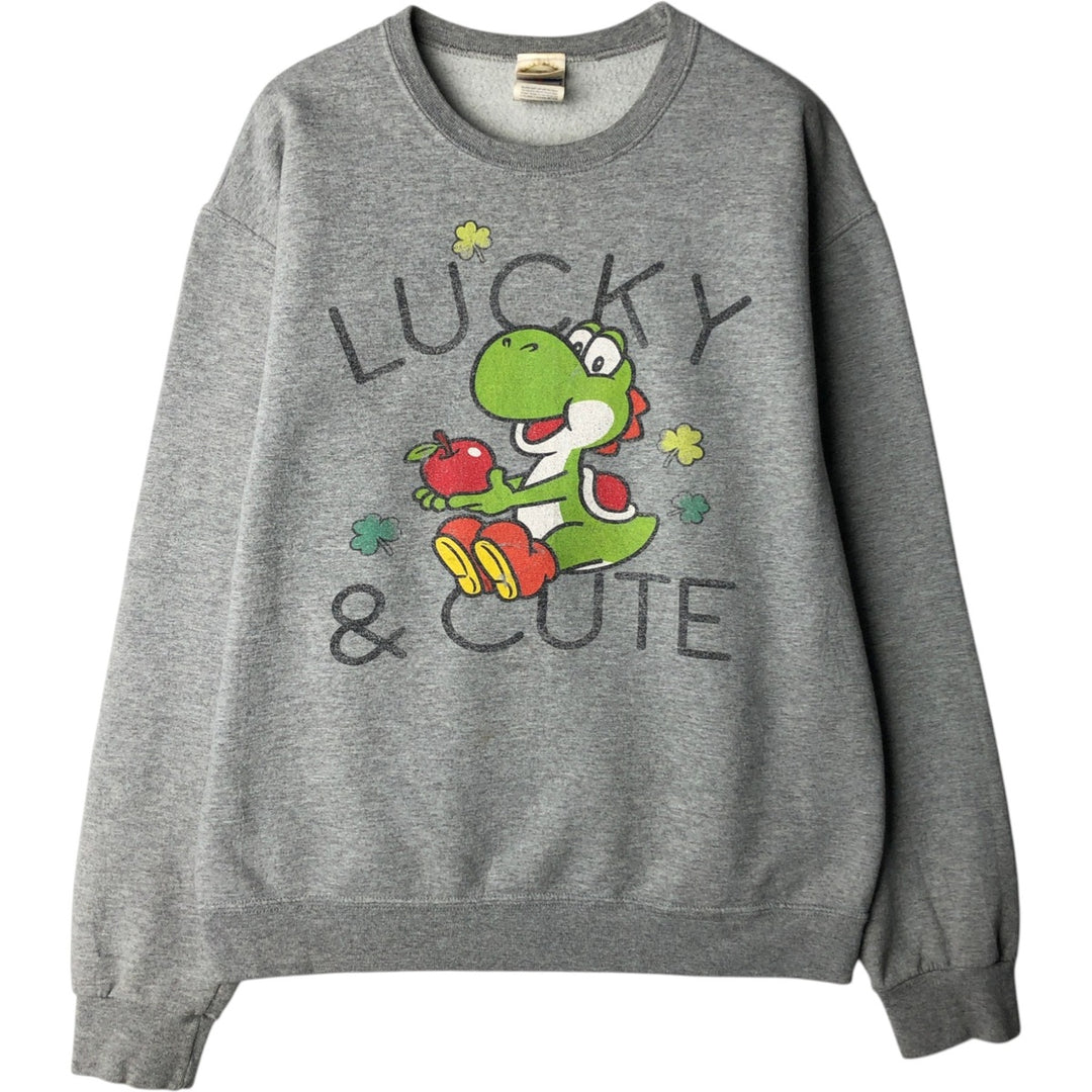 Nintendo SUPER MARIO Yoshi Character Sweatshirt (Men's Size M) cotton gray type Vintage Second Hand
