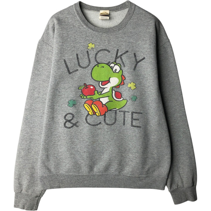 Nintendo SUPER MARIO Yoshi Character Sweatshirt (Men's Size M) cotton gray type Vintage Second Hand