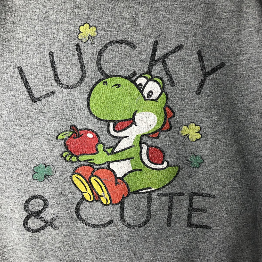 Nintendo SUPER MARIO Yoshi Character Sweatshirt (Men's Size M) cotton gray type Vintage Second Hand