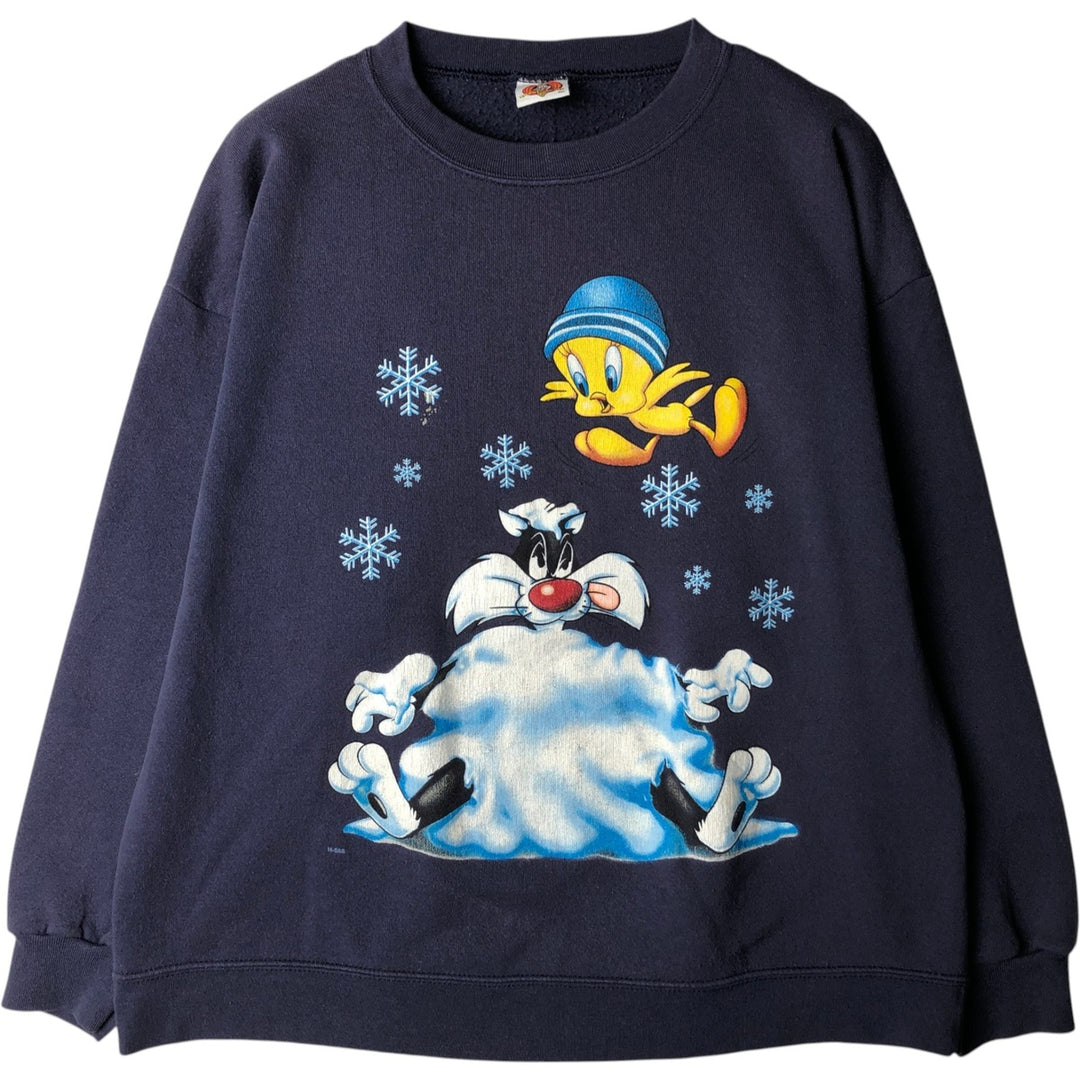 90'S Looney Tunes Sylvester Cat Tweety Character Sweatshirt (Men's Size L) unclear Purple type blue-purple Vintage Second Hand