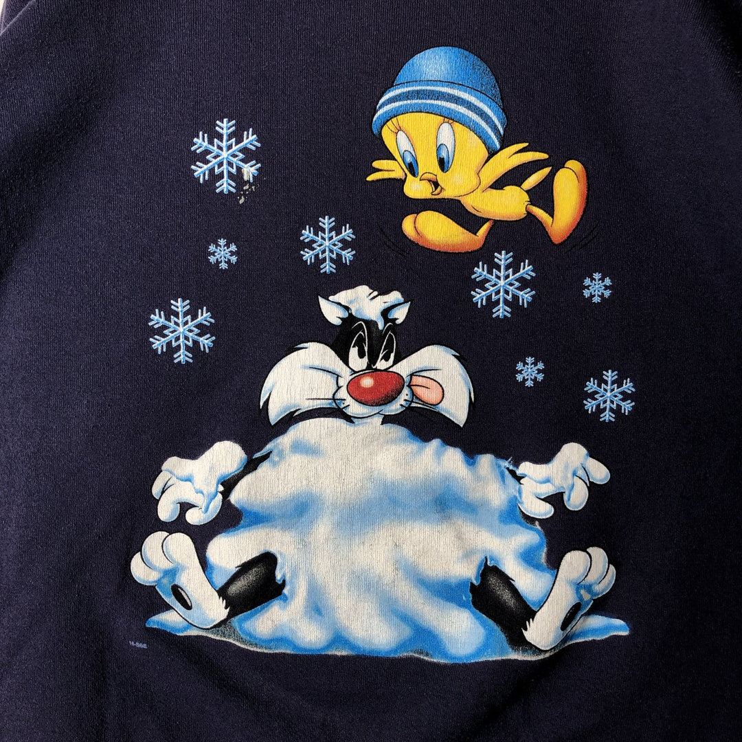 90'S Looney Tunes Sylvester Cat Tweety Character Sweatshirt (Men's Size L) unclear Purple type blue-purple Vintage Second Hand