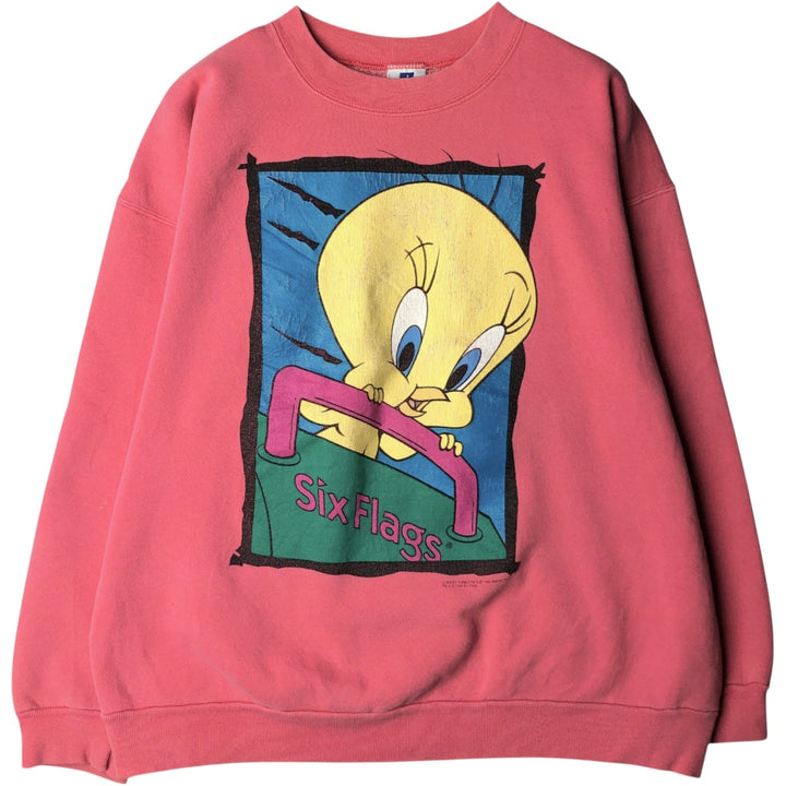 90'S Six Flags Looney Tunes Tweety Character Sweatshirt, Made in USA, Men's Size L (approx.) cotton pink type Vintage Second Hand