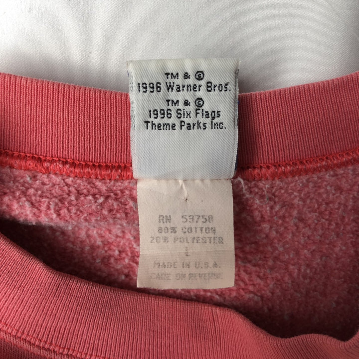 90'S Six Flags Looney Tunes Tweety Character Sweatshirt, Made in USA, Men's Size L (approx.) cotton pink type Vintage Second Hand