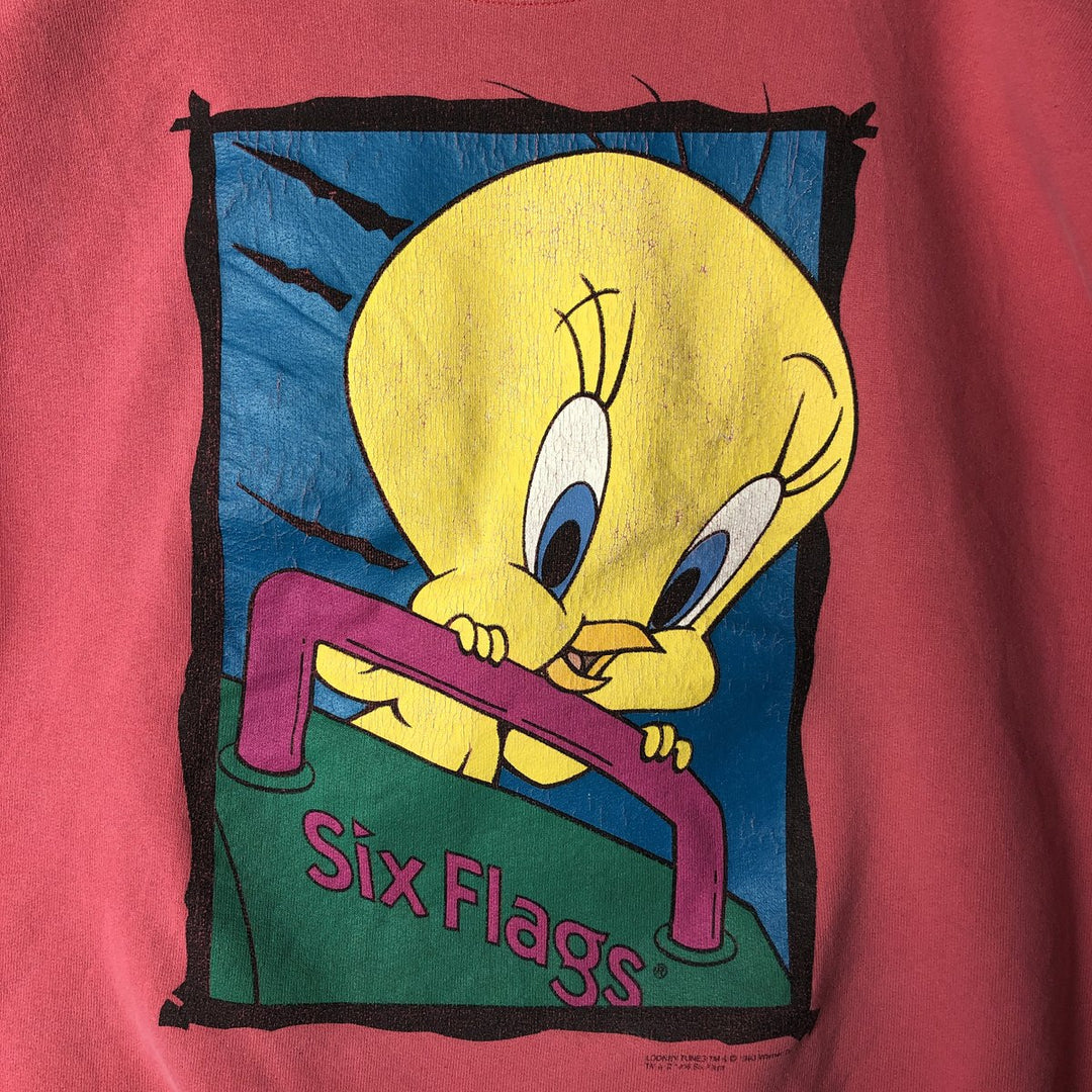 90'S Six Flags Looney Tunes Tweety Character Sweatshirt, Made in USA, Men's Size L (approx.) cotton pink type Vintage Second Hand