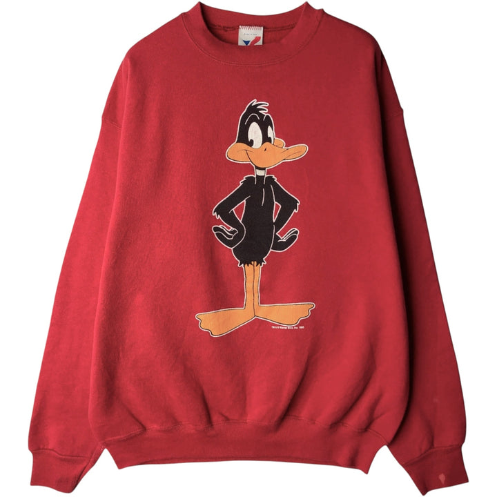 90'S Artex Looney Tunes Daffy Duck Character Sweatshirt, Made in USA, Men's Size L (approx.) polyester red type Vintage Second Hand