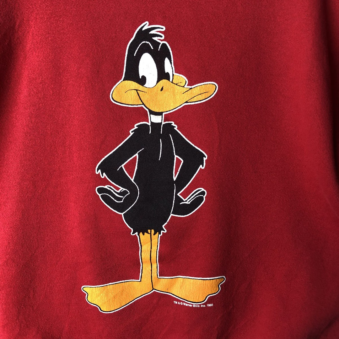 90'S Artex Looney Tunes Daffy Duck Character Sweatshirt, Made in USA, Men's Size L (approx.) polyester red type Vintage Second Hand