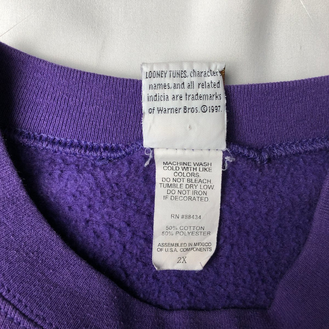 90'S Looney Tunes Character Sweatshirt, Made in Mexico, Men's XXL equivalent, Vintage cotton purple type Vintage Second Hand