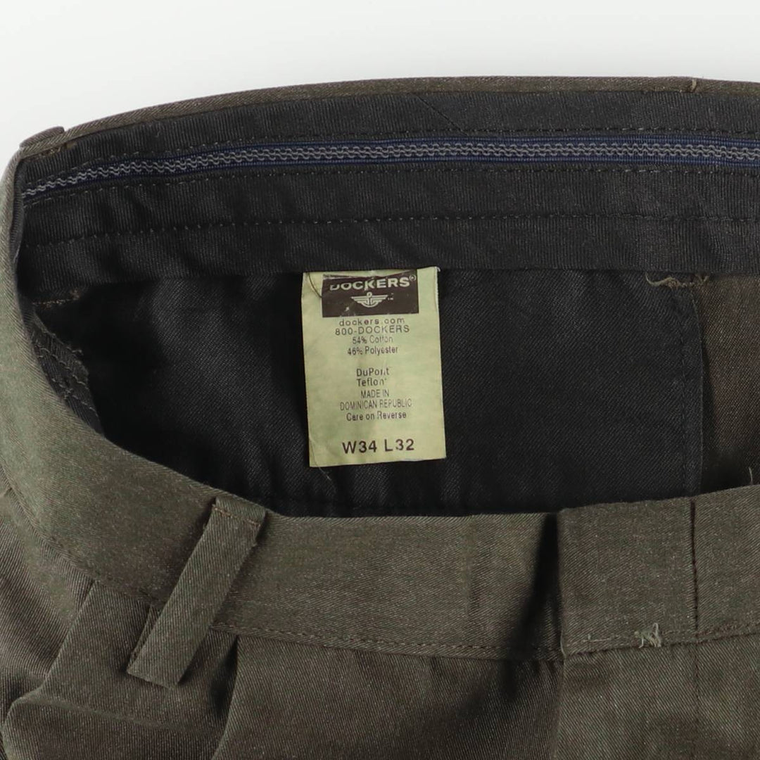2000'S Dockers STAIN DEFENDER Two-Pleat Poly/Cotton Slacks Pants, Men's W35 (approx.) cotton Khaki type Vintage Second Hand