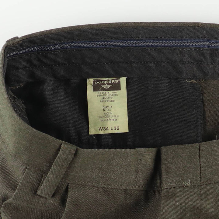 2000'S Dockers STAIN DEFENDER Two-Pleat Poly/Cotton Slacks Pants, Men's W35 (approx.) cotton Khaki type Vintage Second Hand