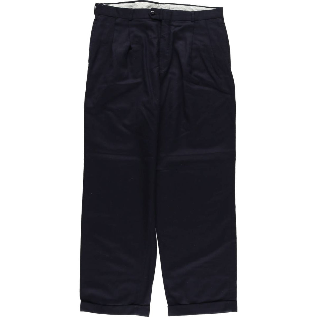 Two-pleat wool trousers, made in the USA, men's size W35 (approx.) wool navy blue type Vintage Second Hand