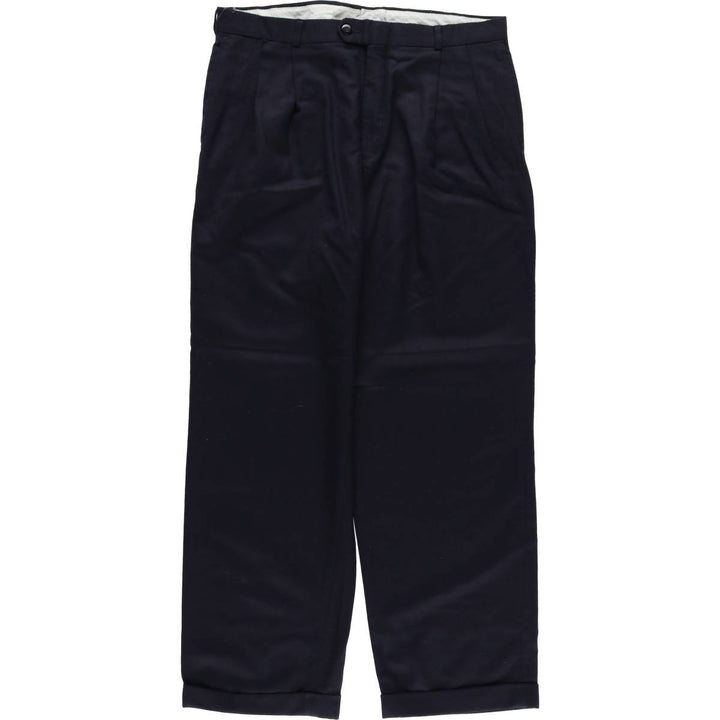 Two-pleat wool trousers, made in the USA, men's size W35 (approx.) wool navy blue type Vintage Second Hand