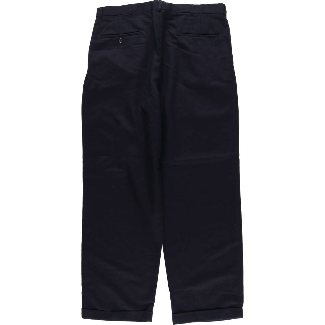 Two-pleat wool trousers, made in the USA, men's size W35 (approx.) wool navy blue type Vintage Second Hand