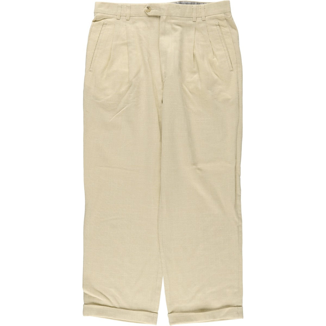 St. Croix Two-Pleat Slacks, Italian Made, Men's Size W34 (approx.), Vintage polyester unbleached Vintage Second Hand