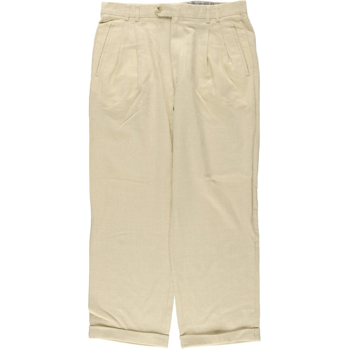 St. Croix Two-Pleat Slacks, Italian Made, Men's Size W34 (approx.), Vintage polyester unbleached Vintage Second Hand