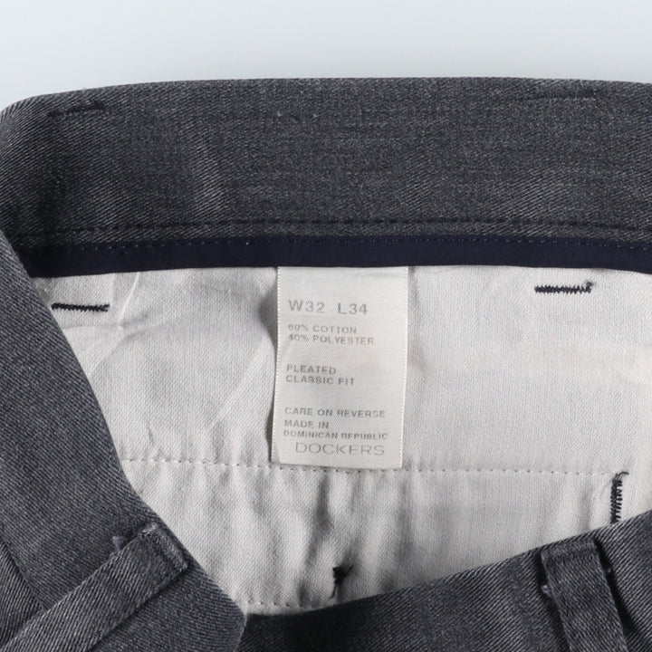 Dockers PLEATED CLASSIC FIT Two-Pleat Cotton Slacks Pants, Men's Size W33 (approx.) cotton gray type Vintage Second Hand