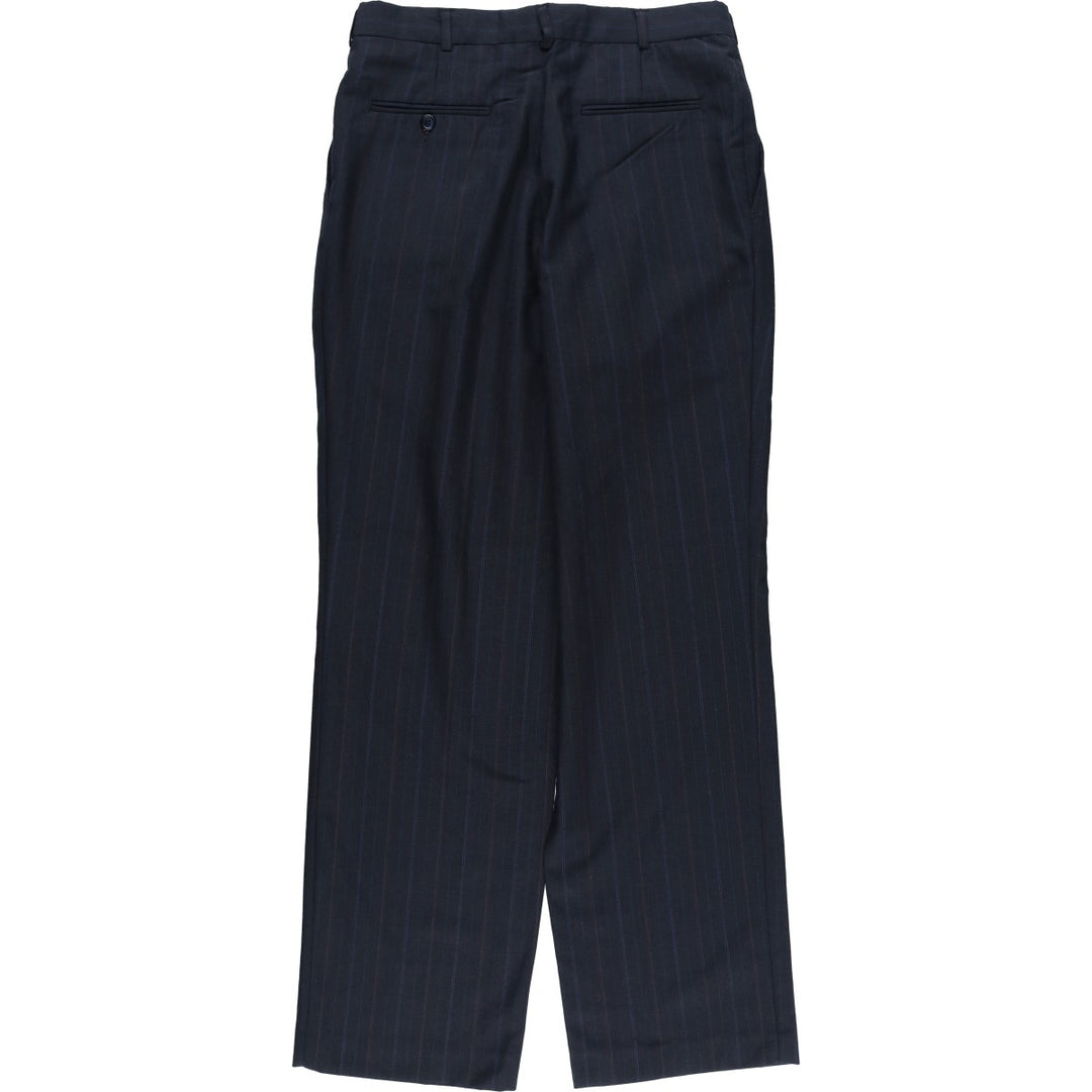 ~90'S Towncraft Custom Fit Suits Stripe Pattern Two-Pleat Slacks Pants Men's W32 (approx.) Vintage polyester navy blue type Vintage Second Hand