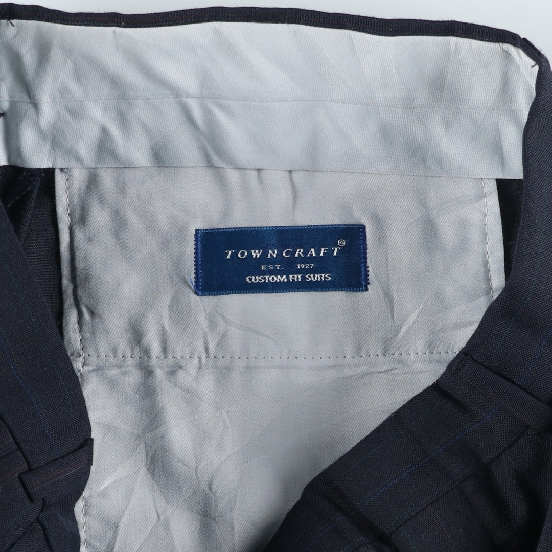 ~90'S Towncraft Custom Fit Suits Stripe Pattern Two-Pleat Slacks Pants Men's W32 (approx.) Vintage polyester navy blue type Vintage Second Hand