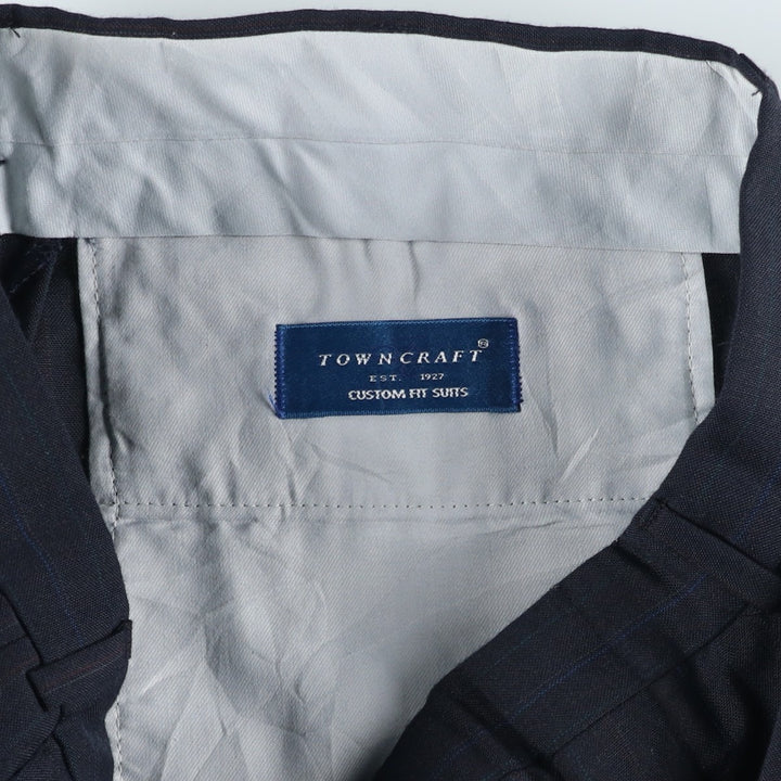 ~90'S Towncraft Custom Fit Suits Stripe Pattern Two-Pleat Slacks Pants Men's W32 (approx.) Vintage polyester navy blue type Vintage Second Hand