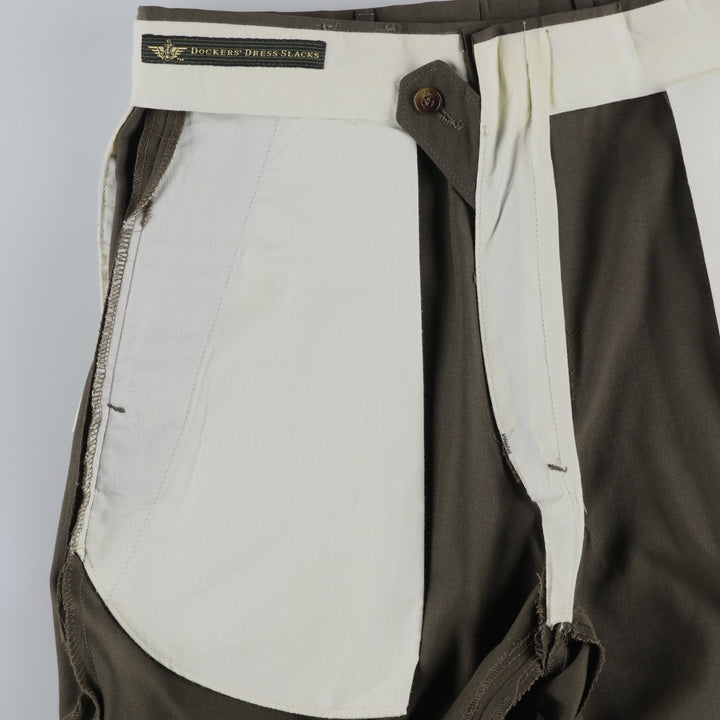 80s-90'S Dockers Dress Slacks, Two-Pleat Trousers, Men's Size W34 (approx.), Vintage polyester Khaki type Vintage Second Hand
