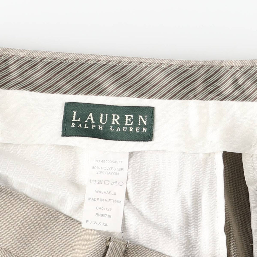 Ralph Lauren LAUREN Two-pleat slacks, men's size W36 (approx.) polyester Beige type Vintage Second Hand