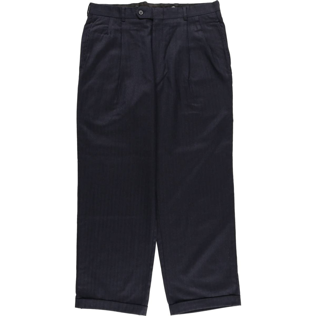 JOS. A. BANK Stripe Pattern Two-Pleat Wool Trousers/Slacks Men's W36 (approx.) wool black type Vintage Second Hand