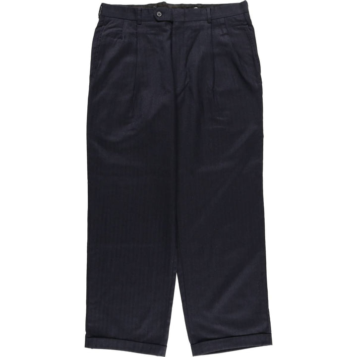 JOS. A. BANK Stripe Pattern Two-Pleat Wool Trousers/Slacks Men's W36 (approx.) wool black type Vintage Second Hand