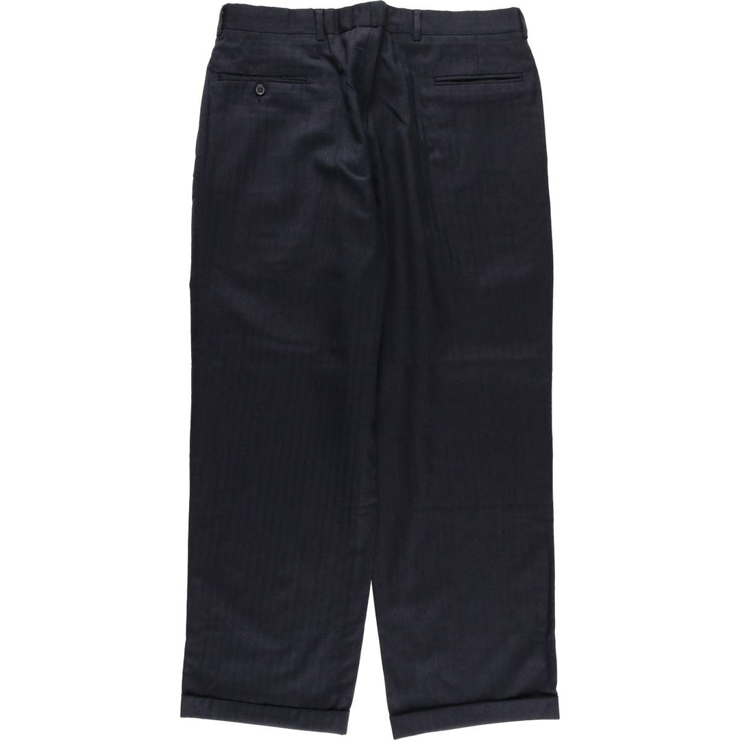 JOS. A. BANK Stripe Pattern Two-Pleat Wool Trousers/Slacks Men's W36 (approx.) wool black type Vintage Second Hand