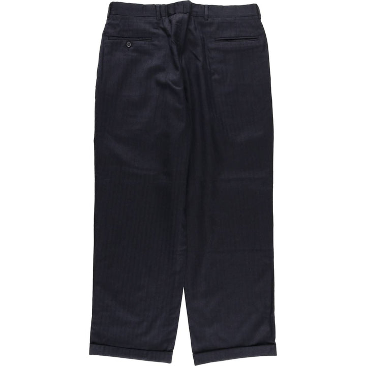 JOS. A. BANK Stripe Pattern Two-Pleat Wool Trousers/Slacks Men's W36 (approx.) wool black type Vintage Second Hand