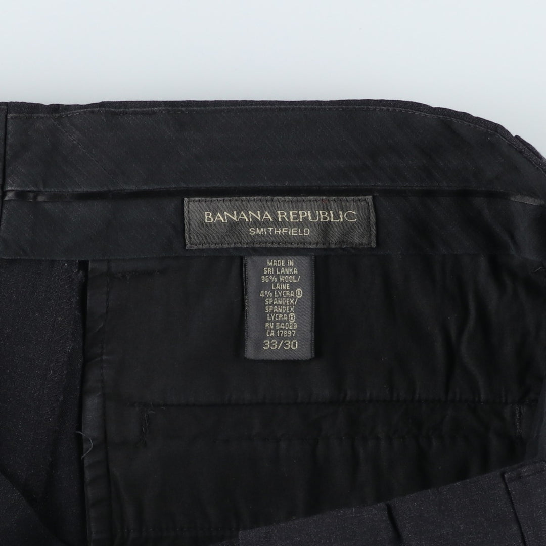 2000'S Banana Republic Smithfield Two-Pleat Wool Trousers/Slacks, Men's Size W34 (approx.) wool Charcoal Vintage Second Hand