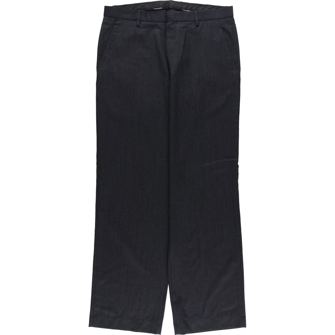 2000s- Calvin Klein striped wool trousers/slacks, men's size W34 (approx.) wool black type Vintage Second Hand