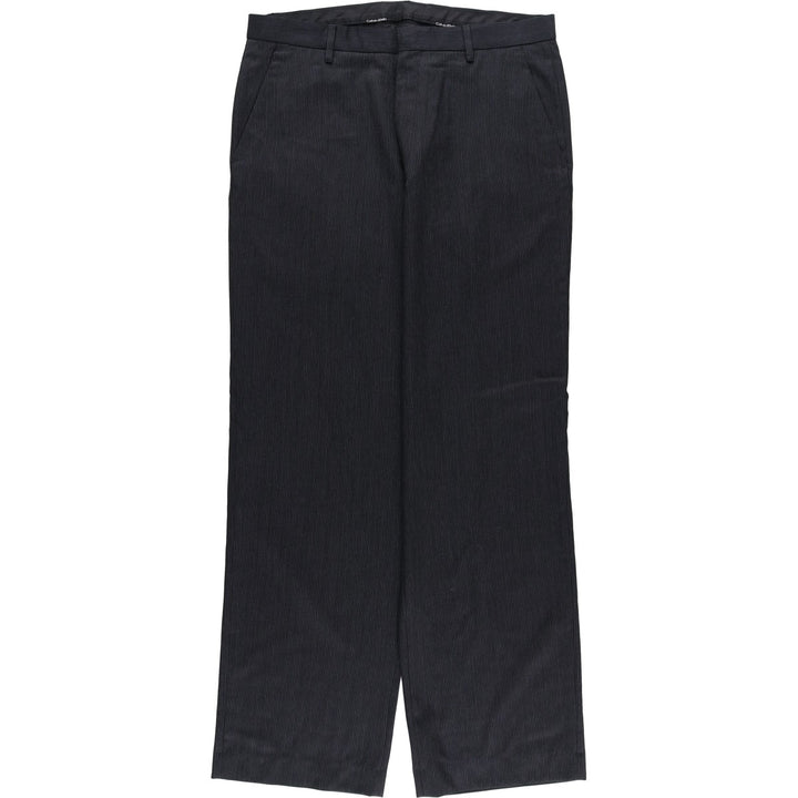 2000s- Calvin Klein striped wool trousers/slacks, men's size W34 (approx.) wool black type Vintage Second Hand