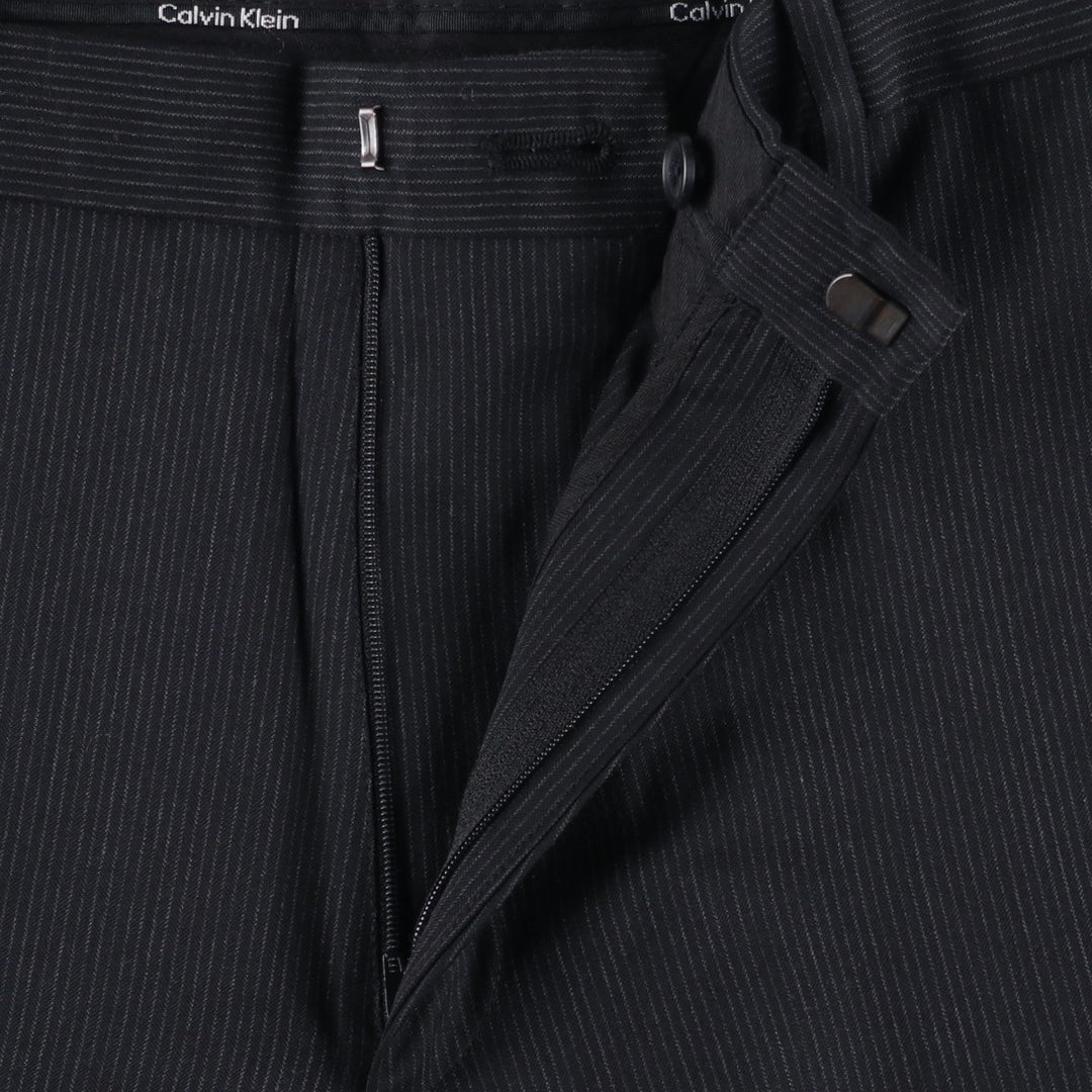 2000s- Calvin Klein striped wool trousers/slacks, men's size W34 (approx.) wool black type Vintage Second Hand