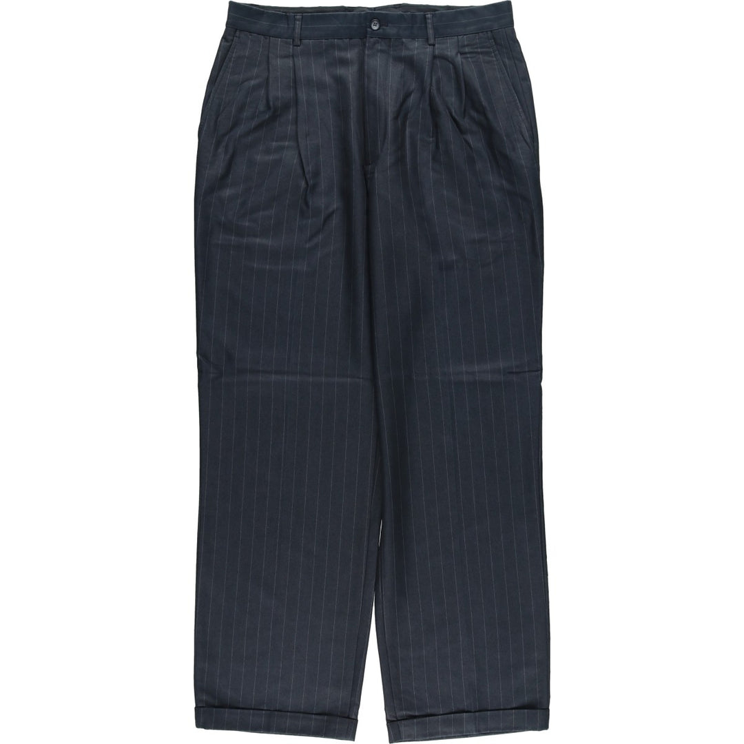 Liz Claiborne Stripe Pattern Two-Pleat Slacks Pants Men's W34 (approx.) Rayon Charcoal Vintage Second Hand