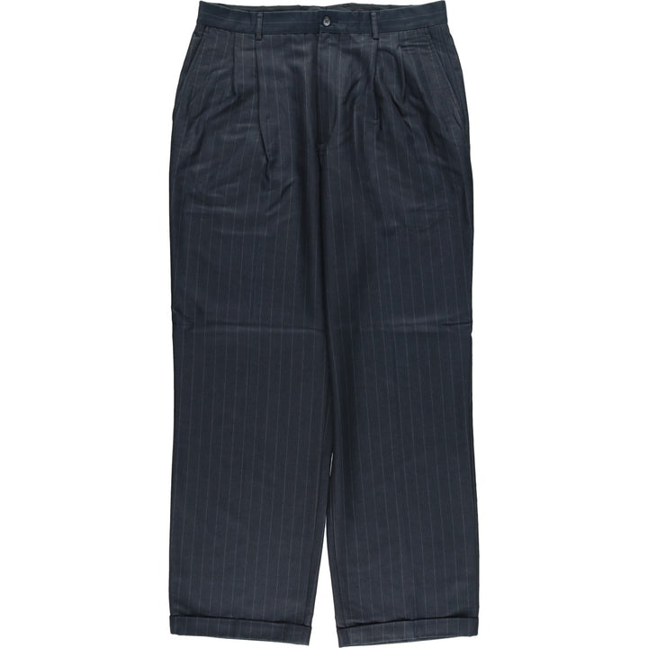 Liz Claiborne Stripe Pattern Two-Pleat Slacks Pants Men's W34 (approx.) Rayon Charcoal Vintage Second Hand