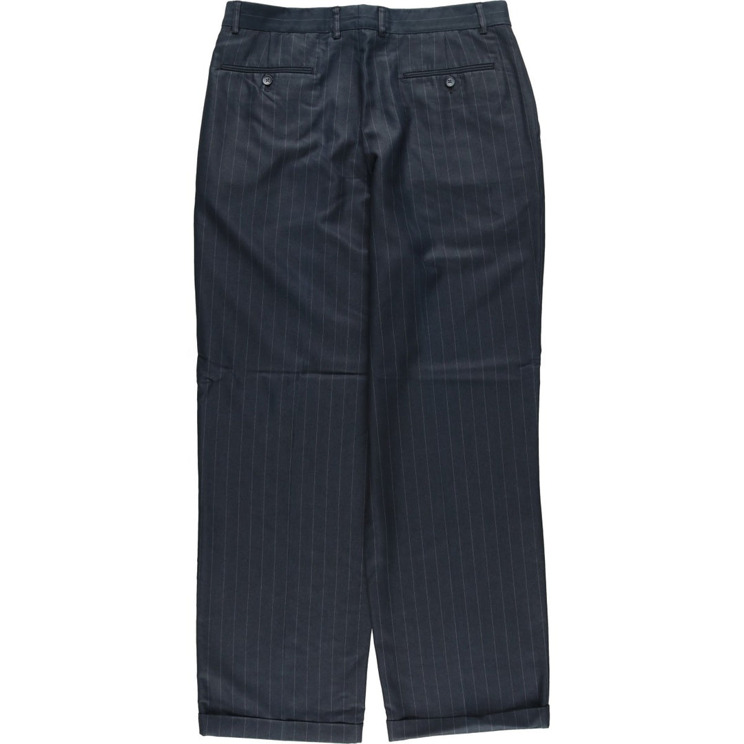 Liz Claiborne Stripe Pattern Two-Pleat Slacks Pants Men's W34 (approx.) Rayon Charcoal Vintage Second Hand