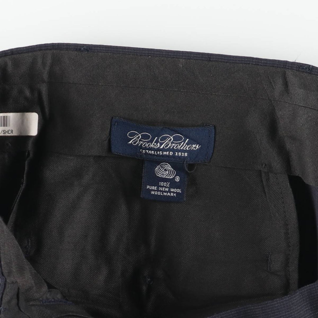 Brooks Brothers Check Pattern Two-Pleat Wool Trousers, Men's Size W34 (approx.), Vintage wool navy blue type Vintage Second Hand