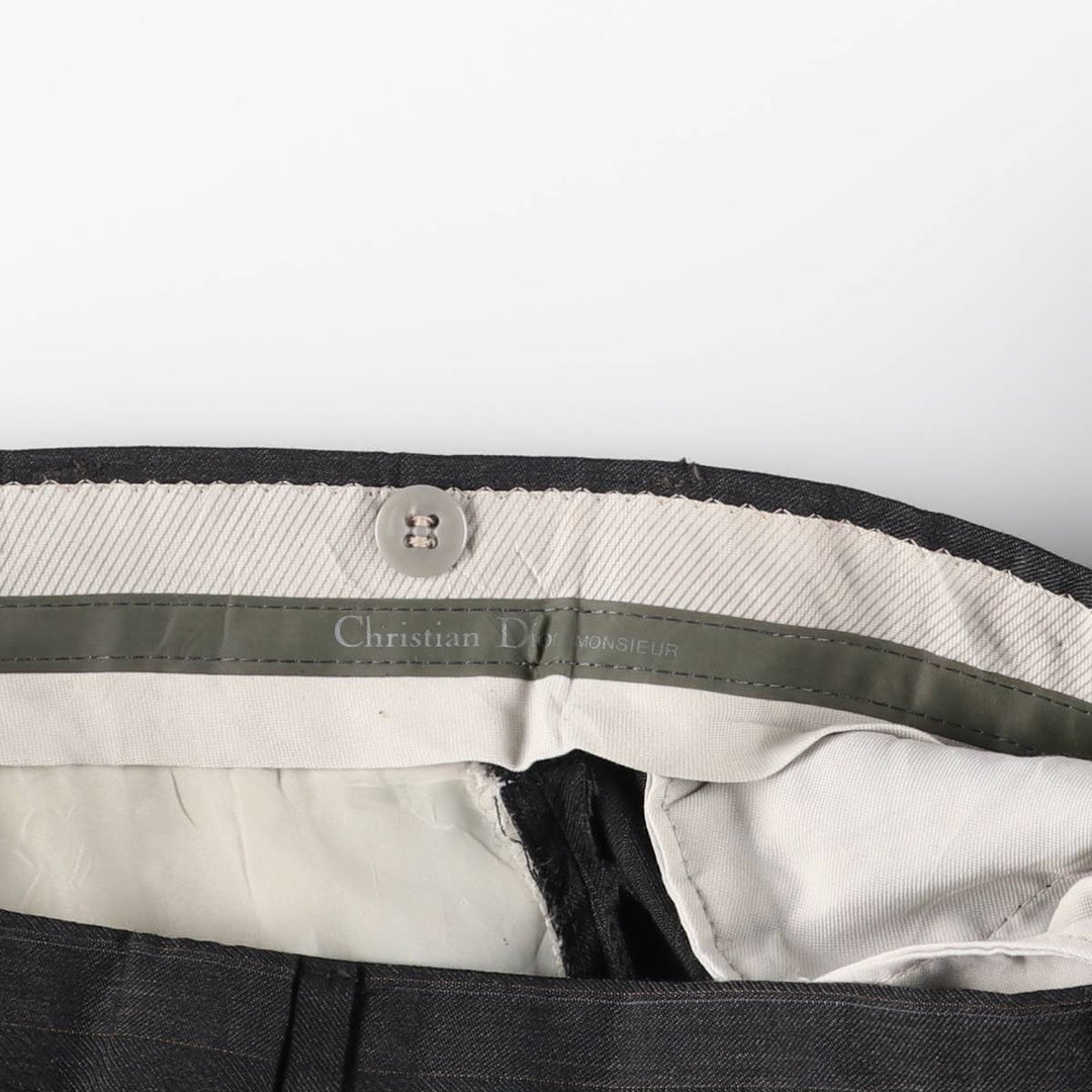 Christian Dior MONSIEUR Stripe Pattern Two-Pleat Slacks Pants Men's W33 (approx.) Vintage unclear Charcoal Vintage Second Hand