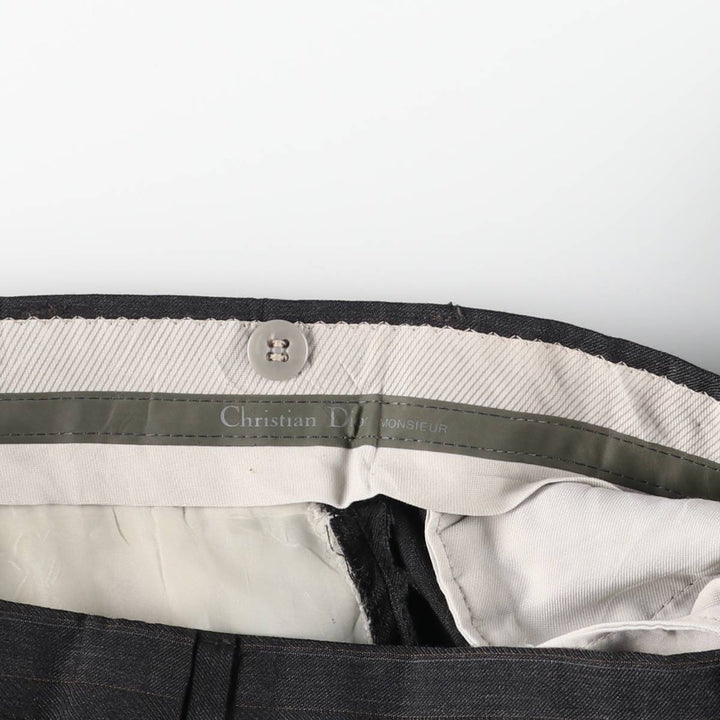 Christian Dior MONSIEUR Stripe Pattern Two-Pleat Slacks Pants Men's W33 (approx.) Vintage unclear Charcoal Vintage Second Hand