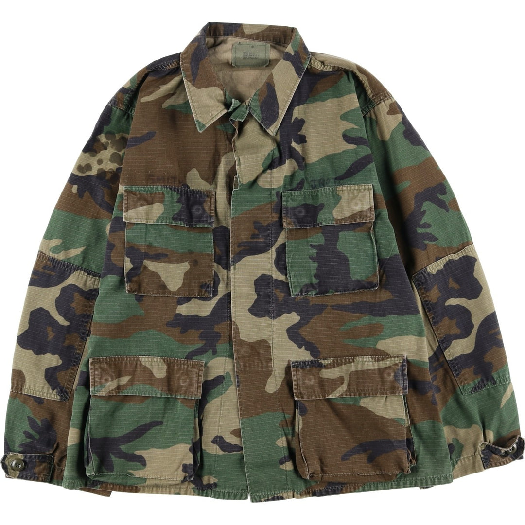 90'S US Military Genuine Camouflage Pattern Woodland Camo Ripstop BDU Military Jacket Made in USA MEDIUM-REGULAR Men's M cotton Khaki type Vintage Second Hand