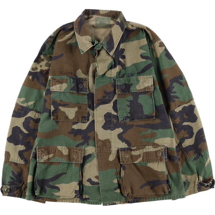 90'S US Military Genuine Camouflage Pattern Woodland Camo Ripstop BDU Military Jacket Made in USA MEDIUM-REGULAR Men's M cotton Khaki type Vintage Second Hand