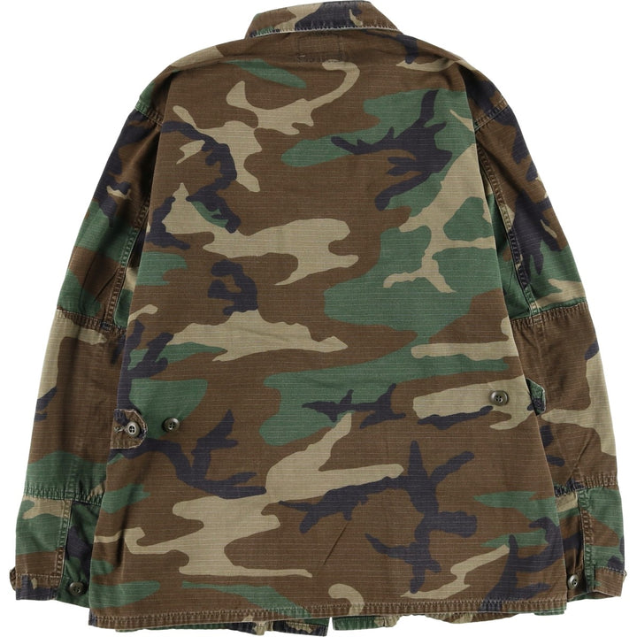 90'S US Military Genuine Camouflage Pattern Woodland Camo Ripstop BDU Military Jacket Made in USA MEDIUM-REGULAR Men's M cotton Khaki type Vintage Second Hand