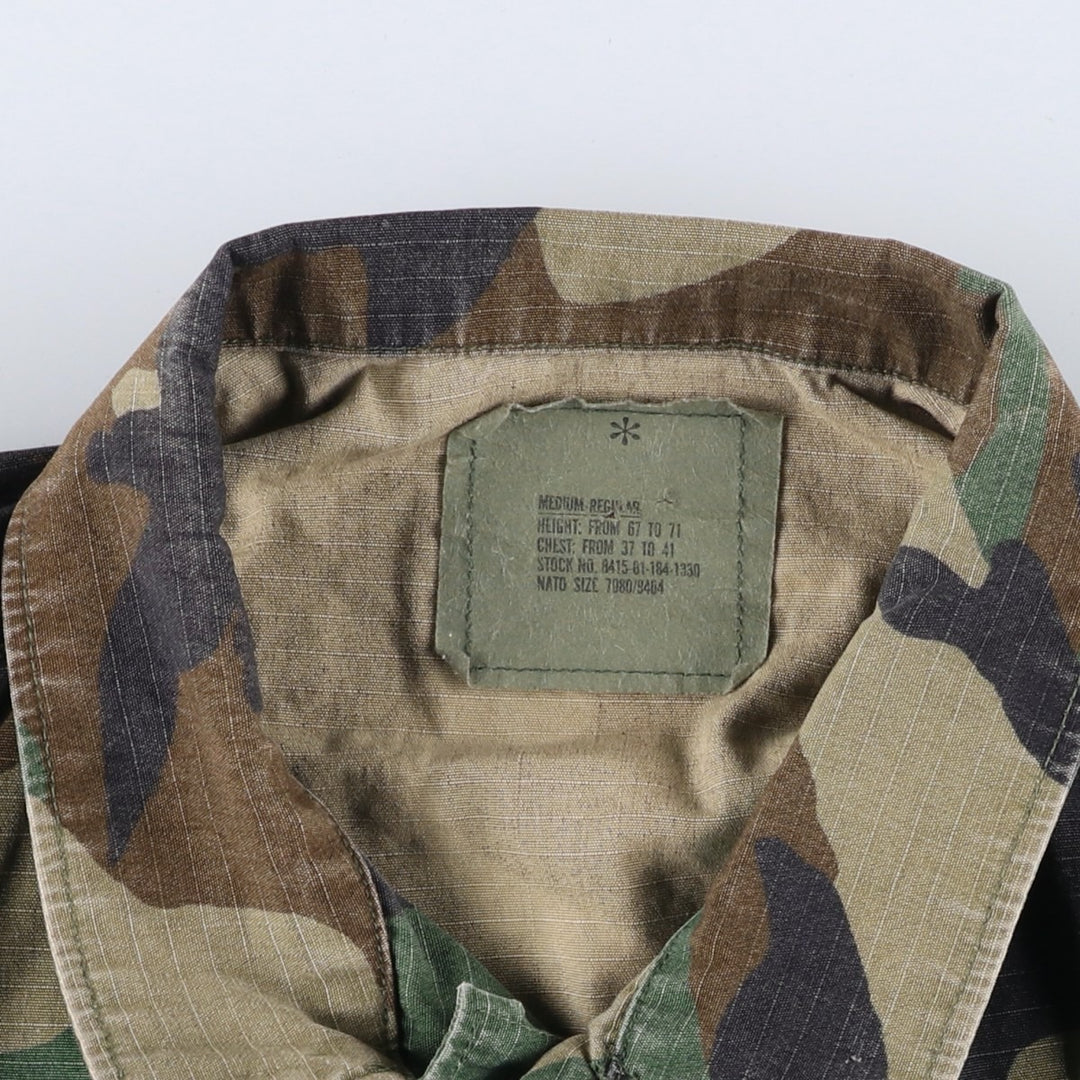 90'S US Military Genuine Camouflage Pattern Woodland Camo Ripstop BDU Military Jacket Made in USA MEDIUM-REGULAR Men's M cotton Khaki type Vintage Second Hand