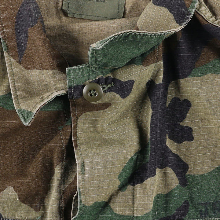 90'S US Military Genuine Camouflage Pattern Woodland Camo Ripstop BDU Military Jacket Made in USA MEDIUM-REGULAR Men's M cotton Khaki type Vintage Second Hand