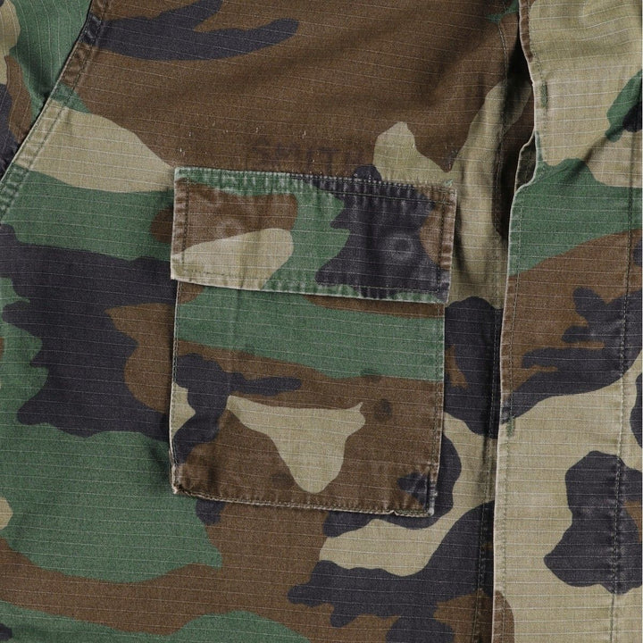 90'S US Military Genuine Camouflage Pattern Woodland Camo Ripstop BDU Military Jacket Made in USA MEDIUM-REGULAR Men's M cotton Khaki type Vintage Second Hand