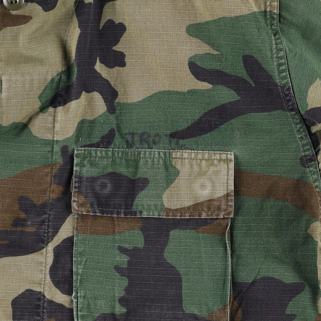 90'S US Military Genuine Camouflage Pattern Woodland Camo Ripstop BDU Military Jacket Made in USA MEDIUM-REGULAR Men's M cotton Khaki type Vintage Second Hand