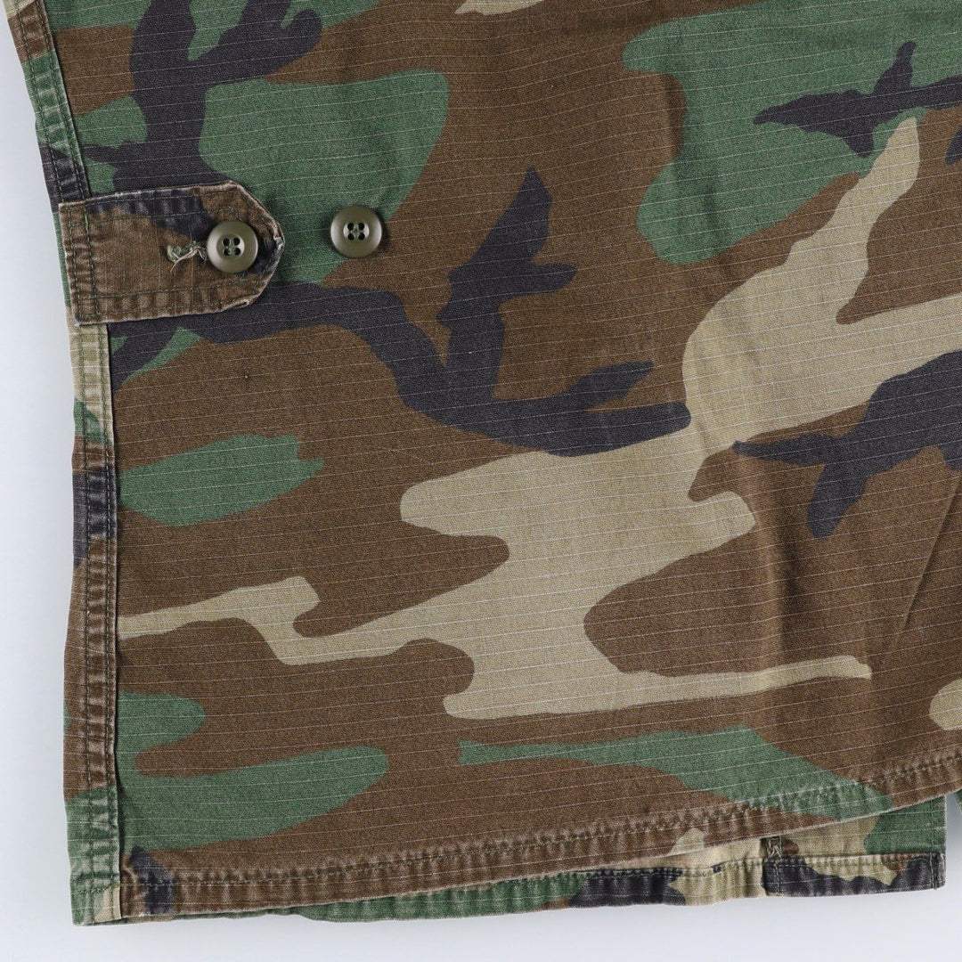 90'S US Military Genuine Camouflage Pattern Woodland Camo Ripstop BDU Military Jacket Made in USA MEDIUM-REGULAR Men's M cotton Khaki type Vintage Second Hand