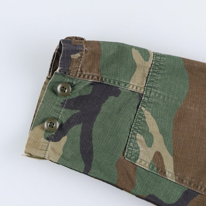 90'S US Military Genuine Camouflage Pattern Woodland Camo Ripstop BDU Military Jacket Made in USA MEDIUM-REGULAR Men's M cotton Khaki type Vintage Second Hand