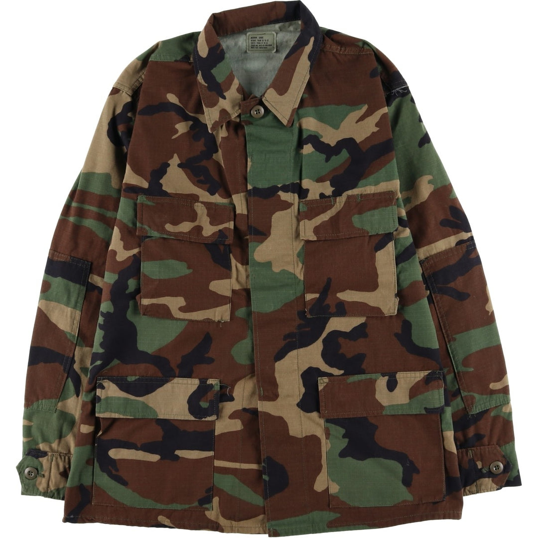 Camouflage Woodland Camo Ripstop BDU Military Jacket, Medium-Short (Men's Size M) Nylon Khaki type Vintage Second Hand