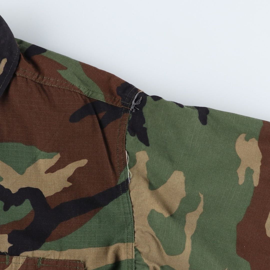 Camouflage Woodland Camo Ripstop BDU Military Jacket, Medium-Short (Men's Size M) Nylon Khaki type Vintage Second Hand