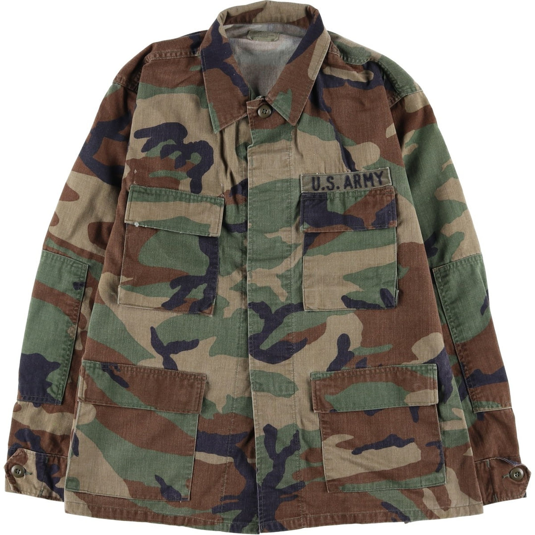90'S US Military Genuine Camouflage Pattern Woodland Camo BDU Military Jacket Made in USA MEDIUM-SHORT Men's M Size Vintage Nylon Khaki type Vintage Second Hand